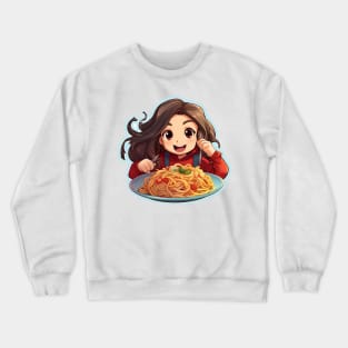 Cute Girl Eating Spaghetti Crewneck Sweatshirt
